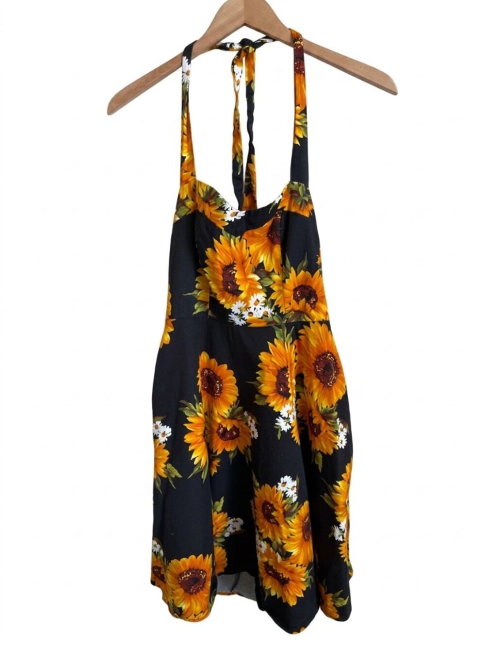 1950s Retro Audrey Sunflower Halter Swing Dress Topdress M Rockabilly Pinup